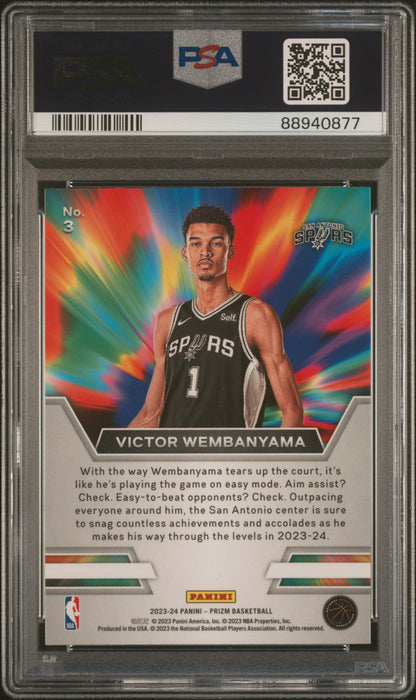 Graded 2023 Panini Prizm Victor Wembanyama #3 Instant Impact Rookie RC Basketball Card PSA 10 Gem Mint