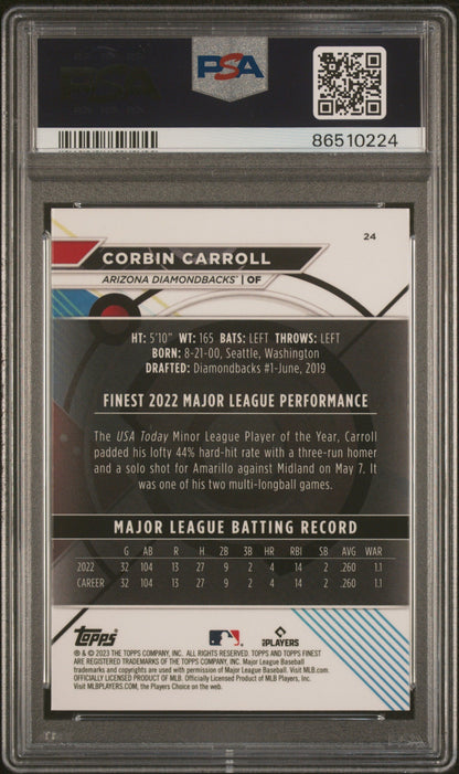 Graded 2023 Topps Finest Corbin Carroll #24 Rookie RC Baseball Card PSA 10 Gem Mint