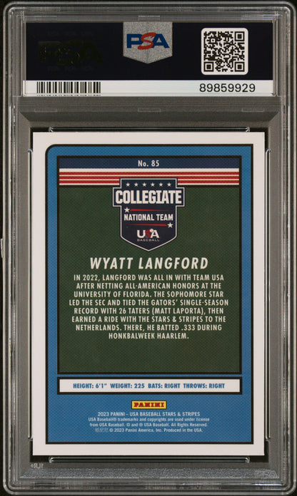 Graded 2023 Panini Stars & Stripes USA Wyatt Langford #85 Rookie RC Baseball Card PSA 9 Gem Mint