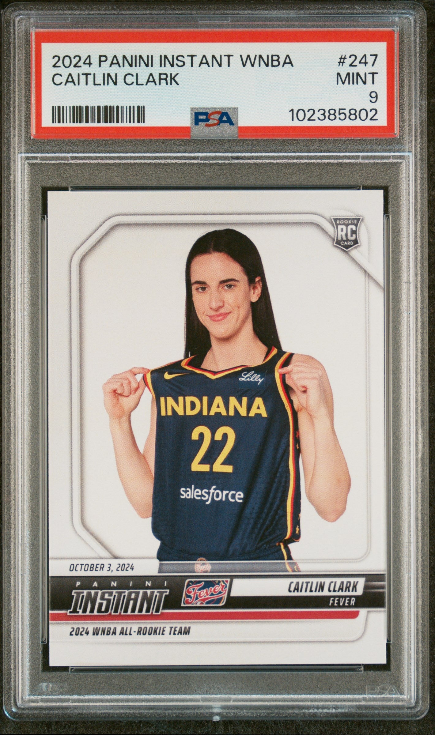 Graded 2024 Panini Instant WNBA Caitlin Clark #247 Rookie RC Basketball Card PSA 9 Mint