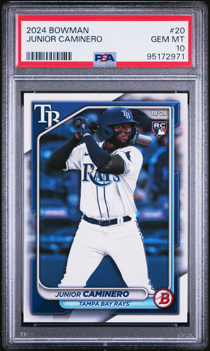 Graded 2024 Topps Bowman Junior Caminero #20 Rookie RC Baseball Card PSA 10 Gem Mint