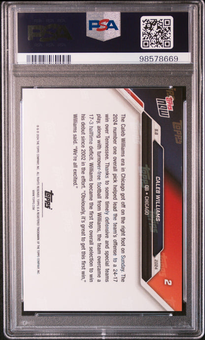 Graded 2024 Topps Now Caleb Williams #2 Rookie RC Football Card PSA 10 Gem Mint