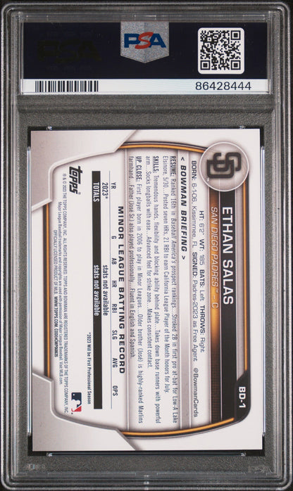 Graded 2023 Topps Bowman Draft Ethan Salas #BD1 Rookie RC Baseball Card PSA 10 Gem Mint