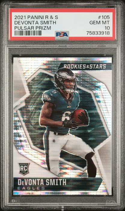 Graded 2021 Panini Rookies & Stars DeVonta Smith #105 Pulsar Prizm Rookie RC Football Card PSA 10 Gem Mint