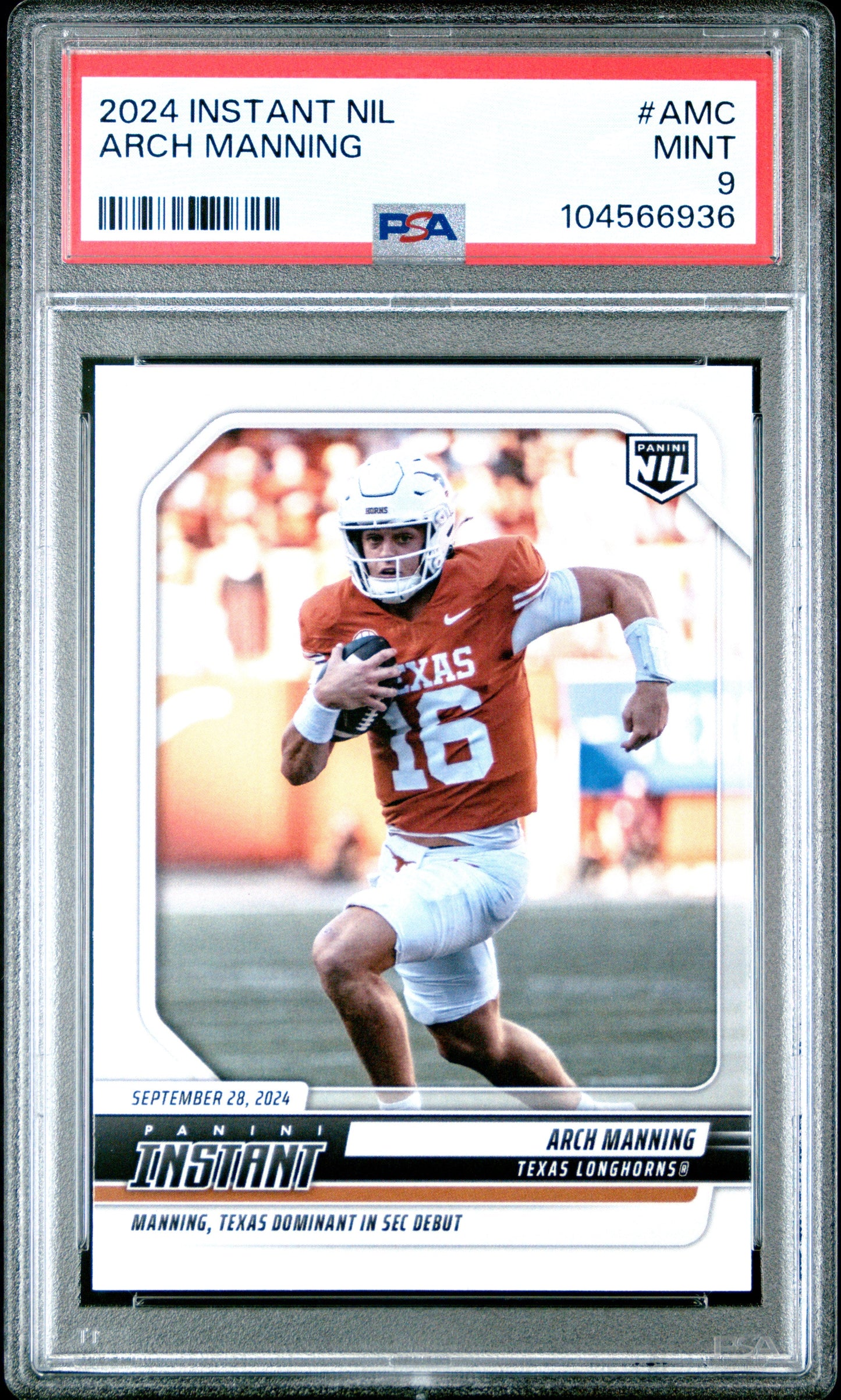 Graded 2024 Panini Instant NIL Arch Manning #AMC Rookie RC Football Card PSA 9 Mint