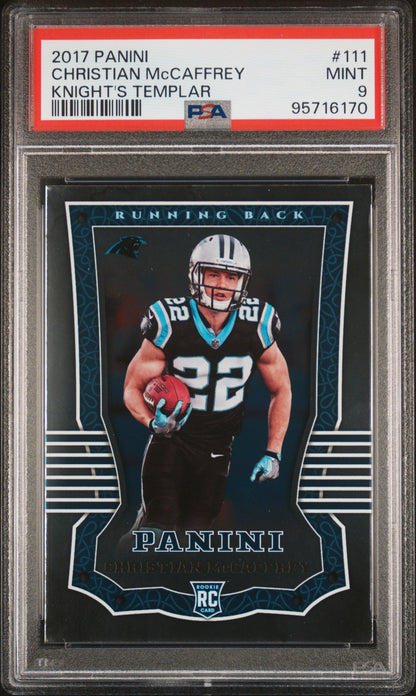 Graded 2017 Panini Christian McCaffrey #111 Knights Templar Rookie RC Football Card PSA 9 Mint