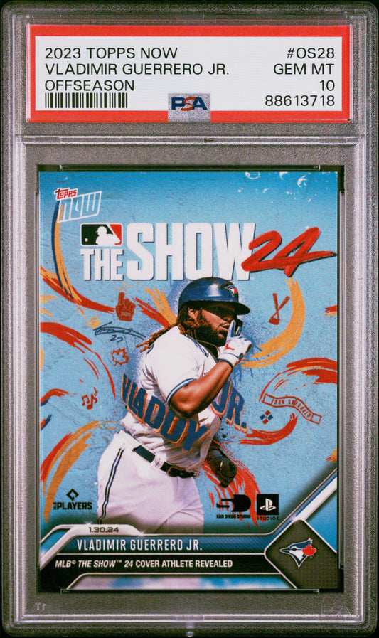 Graded 2023 Topps Now Vladimir Guerrero Jr. #OS28 MLB The Show 24 Baseball Card PSA 10 Gem Mint