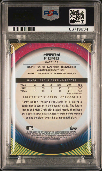 Graded 2022 Topps Bowman Inception Harry Ford #41 Rookie RC Baseball Card PSA 10 Gem Mint