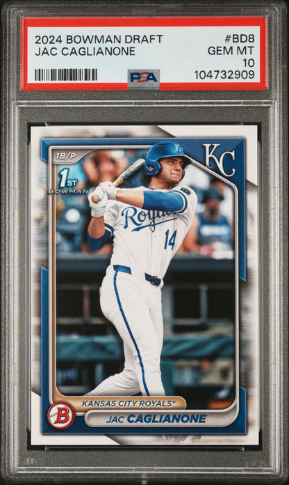 Graded 2024 Topps Bowman Draft Jac Caglianone #BD8 Rookie RC Baseball Card PSA 10 Gem Mint