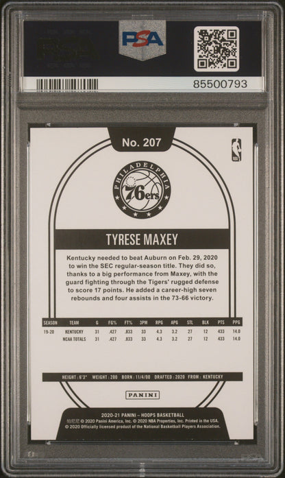 Graded 2020 Panini Hoops Tyrese Maxey #207 Purple Rookie RC Basketball Card PSA 10 Gem Mint