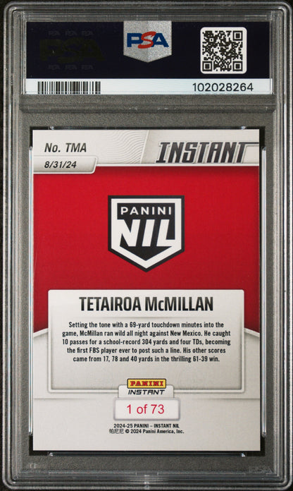 Graded 2024 Panini Instant NIL Tetairoa McMillan #TMA Rookie RC Football Card PSA 8 Near Mint