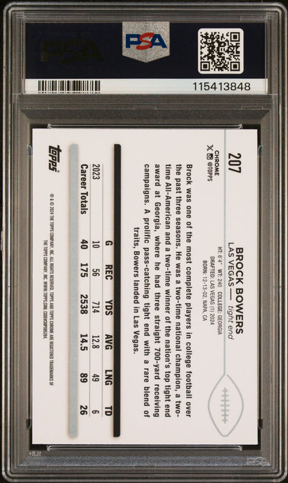Graded 2024 Topps Chrome Brock Bowers #207 Rookie RC Football Card PSA 9 Mint