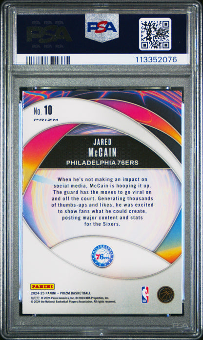 Graded 2024 Panini Prizm Jared McCain #10 Instant Impact Silver Prizm Rookie RC Basketball Card PSA 10 Gem Mint