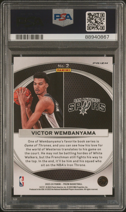 Graded 2023 Panini Prizm Victor Wembanyama #2 Global Reach Green Rookie RC Basketball Card PSA 10 Gem Mint