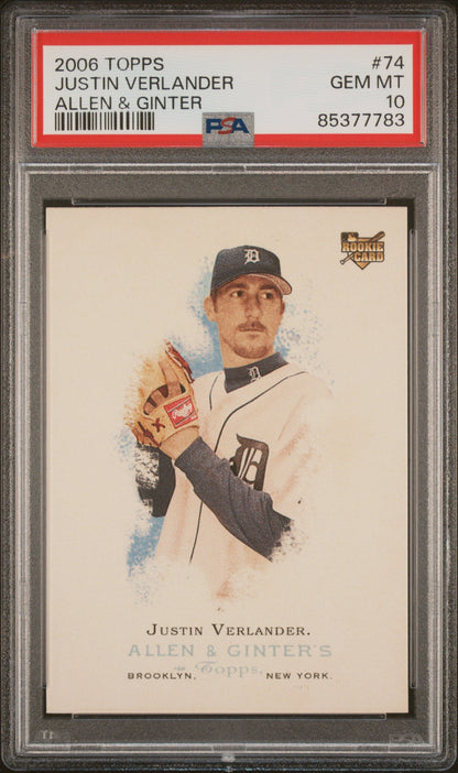 Graded 2006 Topps Allen & Ginter Justin Verlander #74 Rookie RC Baseball Card PSA 10 Gem Mint