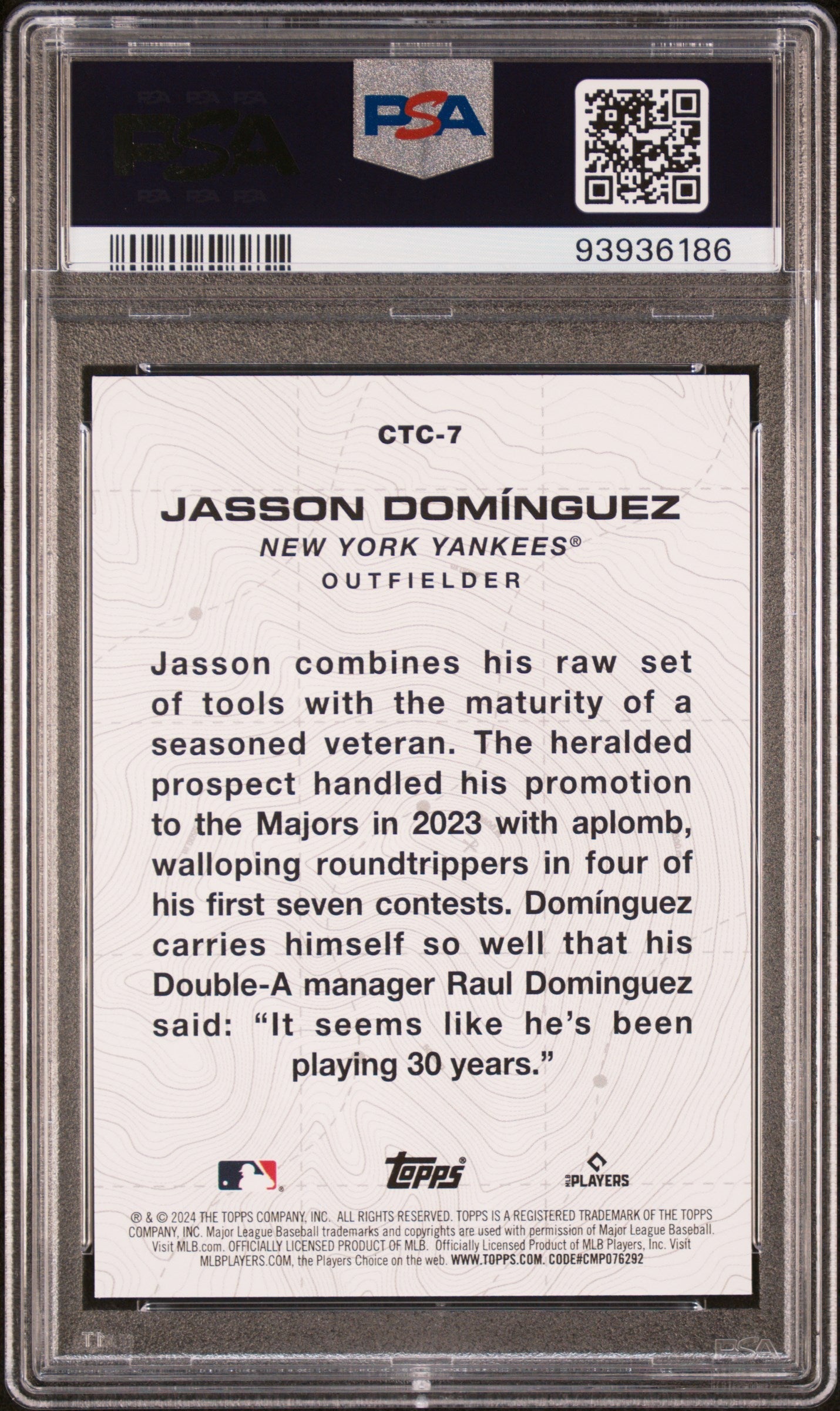 Graded 2024 Topps Jasson Dominguez #CTC7 City to City Rookie RC Baseball Card PSA 10 Gem Mint