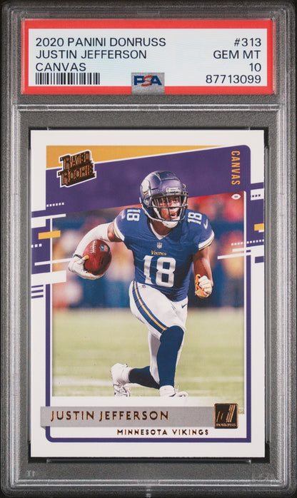 Graded 2020 Panini Donruss Justin Jefferson #313 Canvas Rookie RC Football Card PSA 10 Gem Mint