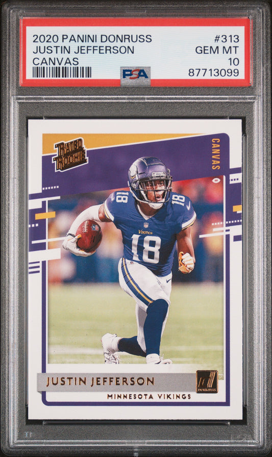 Graded 2020 Panini Donruss Justin Jefferson #313 Canvas Rookie RC Football Card PSA 10 Gem Mint