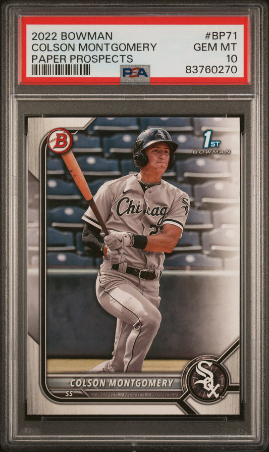 Graded 2022 Topps Bowman Colson Montgomery #BP71 Paper Prospects Rookie RC Baseball Card PSA 10 Gem Mint