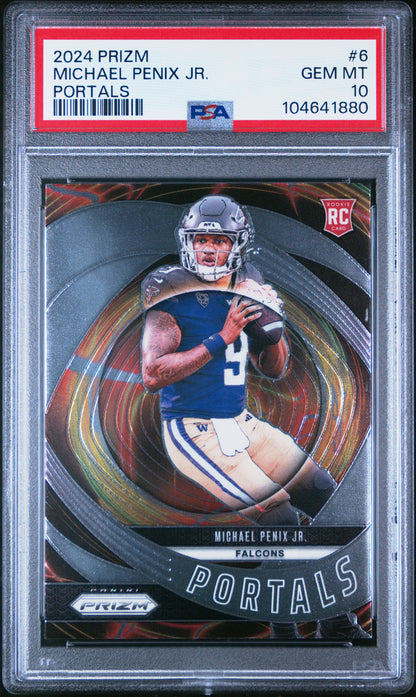 Graded 2024 Panini Prizm Michael Penix Jr #6 Portals Rookie RC Football Card PSA 10 Gem Mint