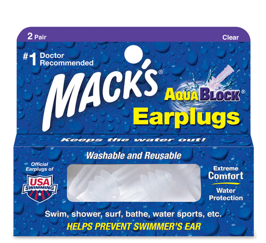 Macks Soft Flanged (2-Pair) Aqua Block Earplugs, Clear