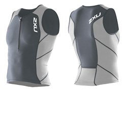 2XU Men's Compression Tri Singlet, White/Grey (Small)