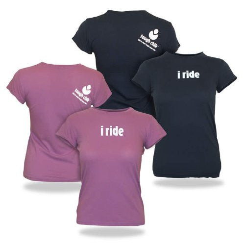 Tough Chik "i ride" - Cap Sleeve Tee Shirt (Navy Blue) L, XL