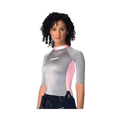 Hyperflex Women's Short Sleeve Rash Guard, Silver/Pink (4, 8, 10, 12)