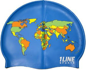 Map of the World Silicone Swim Cap - Royal