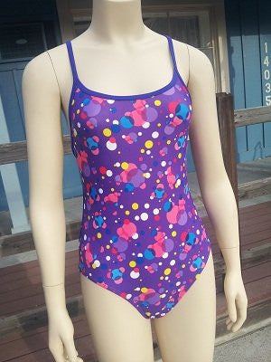 TS Swim Women's One-Piece Swimsuit - Purple with Bubbles (24, 26, 34)