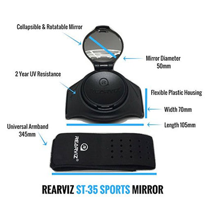 REARVIZ ST-35 Bicycle Rear View Mirror For Arm, Rotatable & Adjustable (Sports)