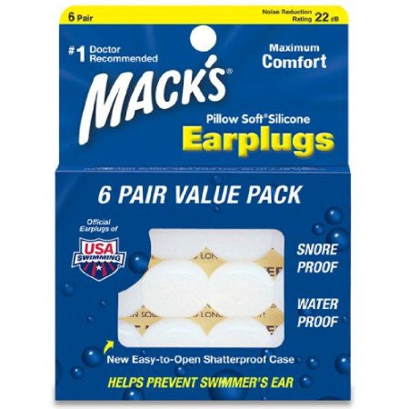 Mack's Silicone Earplugs - White - 6 pair
