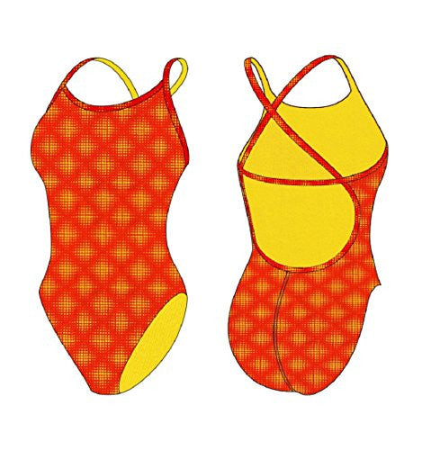 TS Swim Women's Crossback One Piece Swimsuit - Orange with Dots (26, 28, 30)