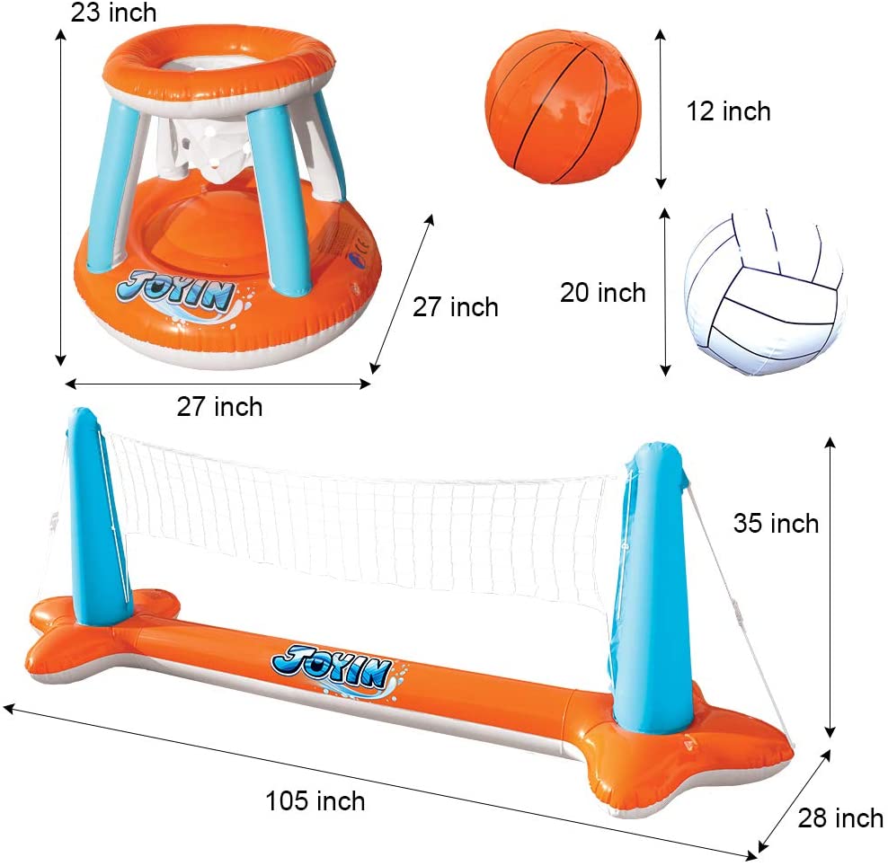 Inflatable Pool Float Volleyball Net & Basketball Hoops Set