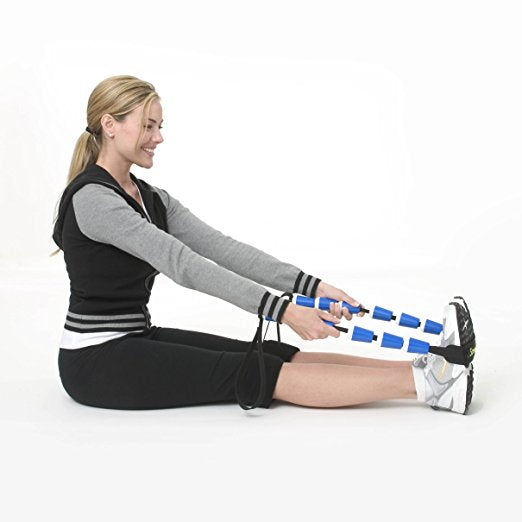 StretchRite Physical Therapy Full Body Stretching Strap with Patented Easy Grip Handles for Sore and Tight Muscles - Includes Coaching Guide (Blue/White)