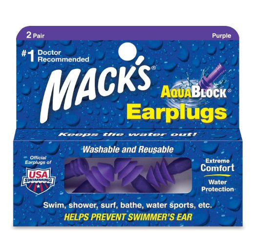 Mack's Soft Flanged Aqua Block Earplugs, Purple, 2 Pair