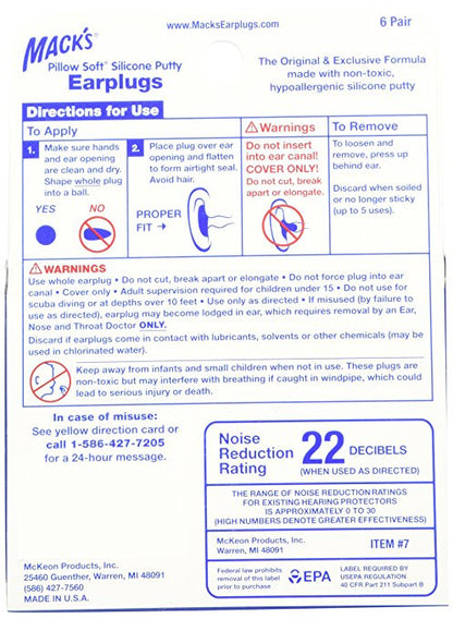 Mack's Silicone Earplugs - White - 6 pair