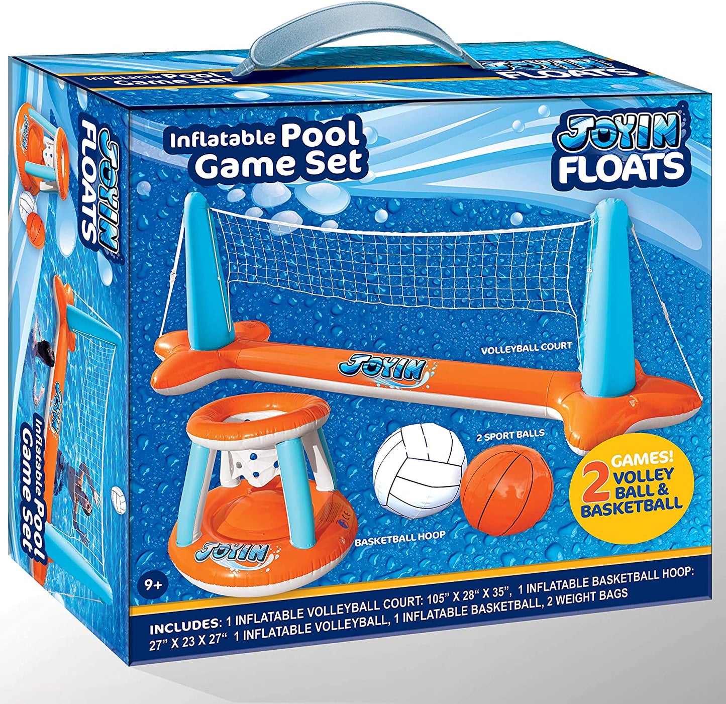 Inflatable Pool Float Volleyball Net & Basketball Hoops Set