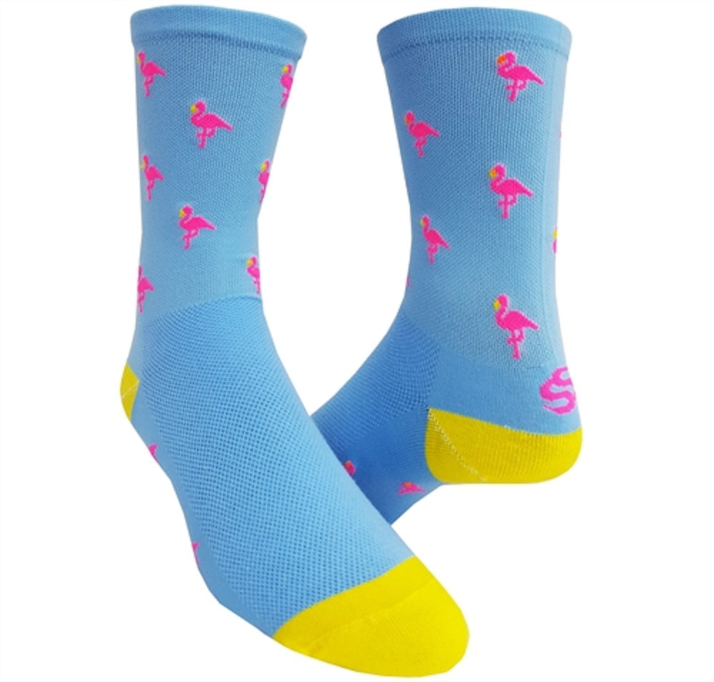 SOS Pink Flamingo Blue 6-inch Cuff Socks