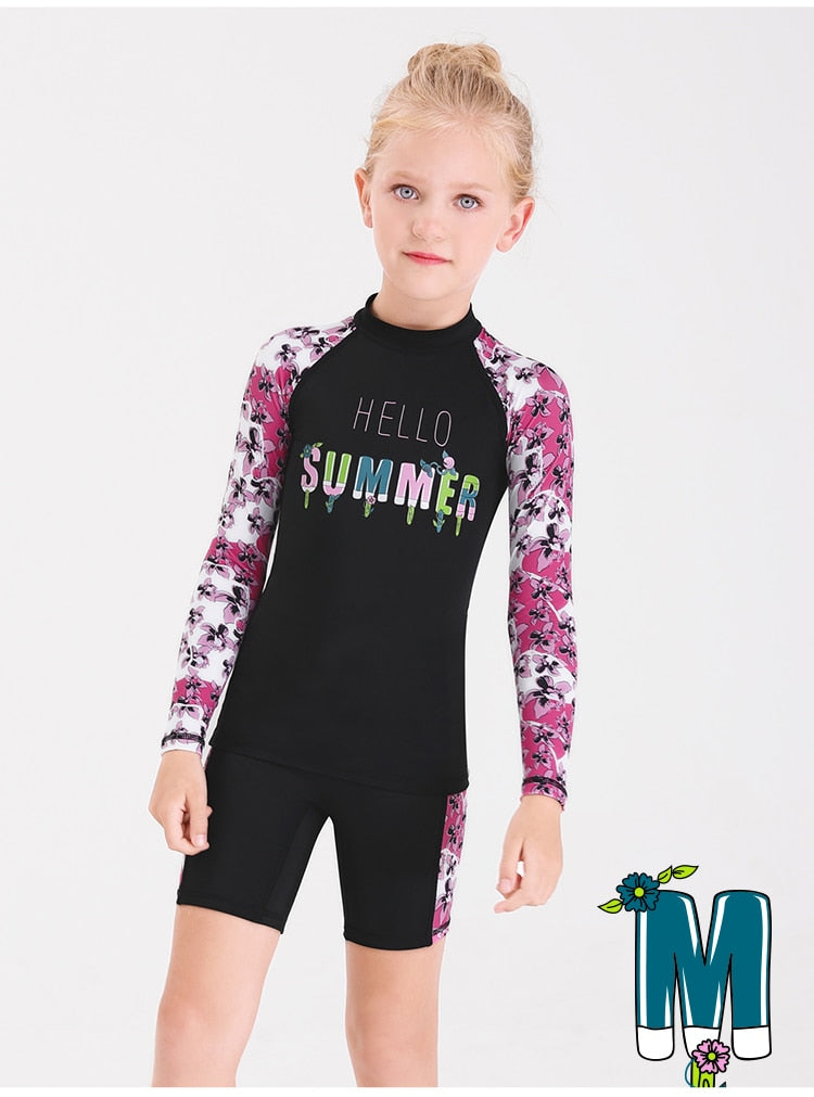 Girls Two Piece Long Sleeve Rash Guard Set