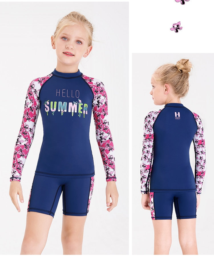 Girls Two Piece Long Sleeve Rash Guard Set