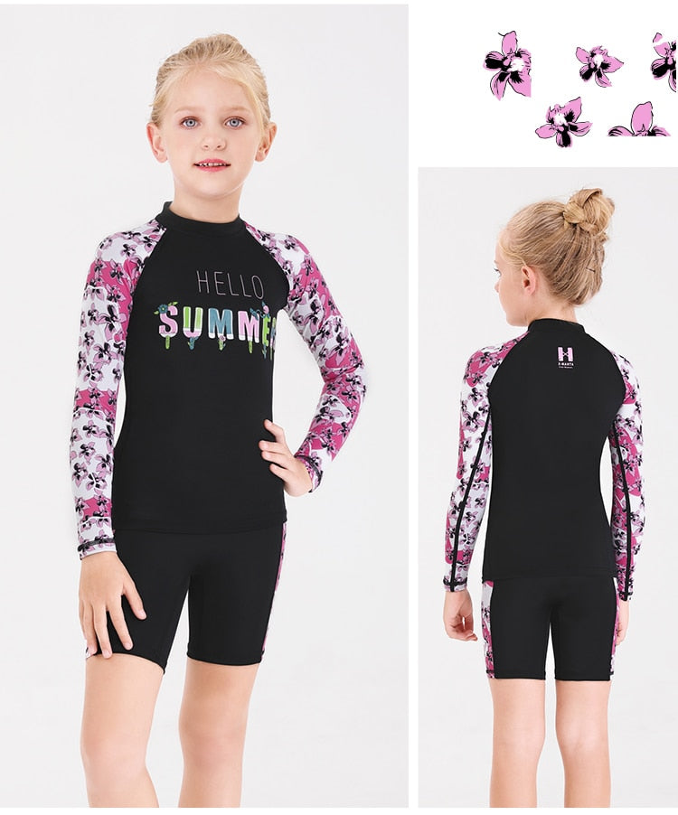 Girls Two Piece Long Sleeve Rash Guard Set