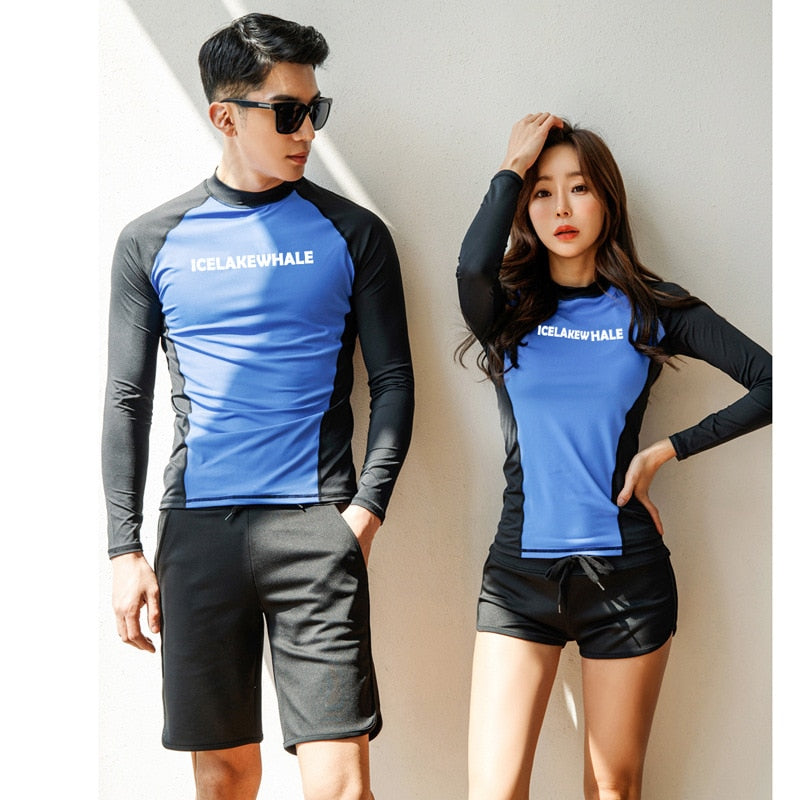 Men's Women's 2 Piece Long Sleeve Rash Guard & Padded Swim Shorts