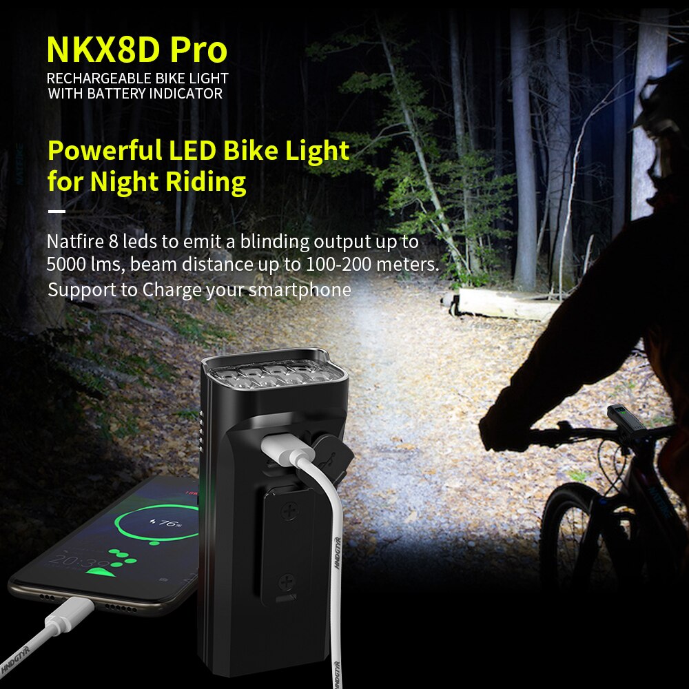 NATFIRE 5200mAh Bicycle Headlight with Digital Battery Indicator (USB Rechargeable)