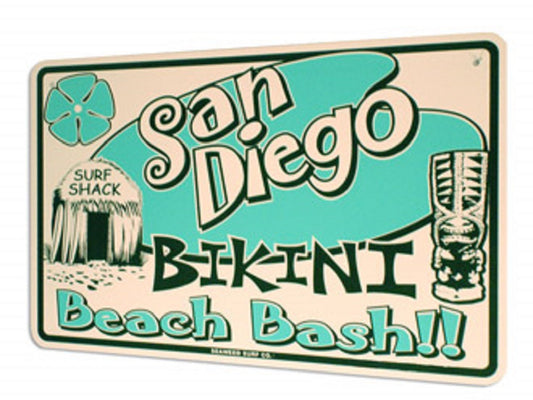 Seaweed Surf Co "San Diego Beach Bash" Aluminum Sign 18"x12" in White