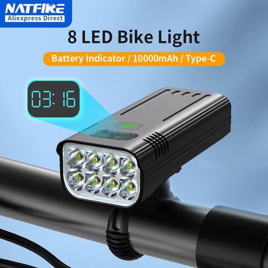 NATFIRE 10000mAh Bicycle Headlight with Digital Battery Indicator (USB Rechargeable)