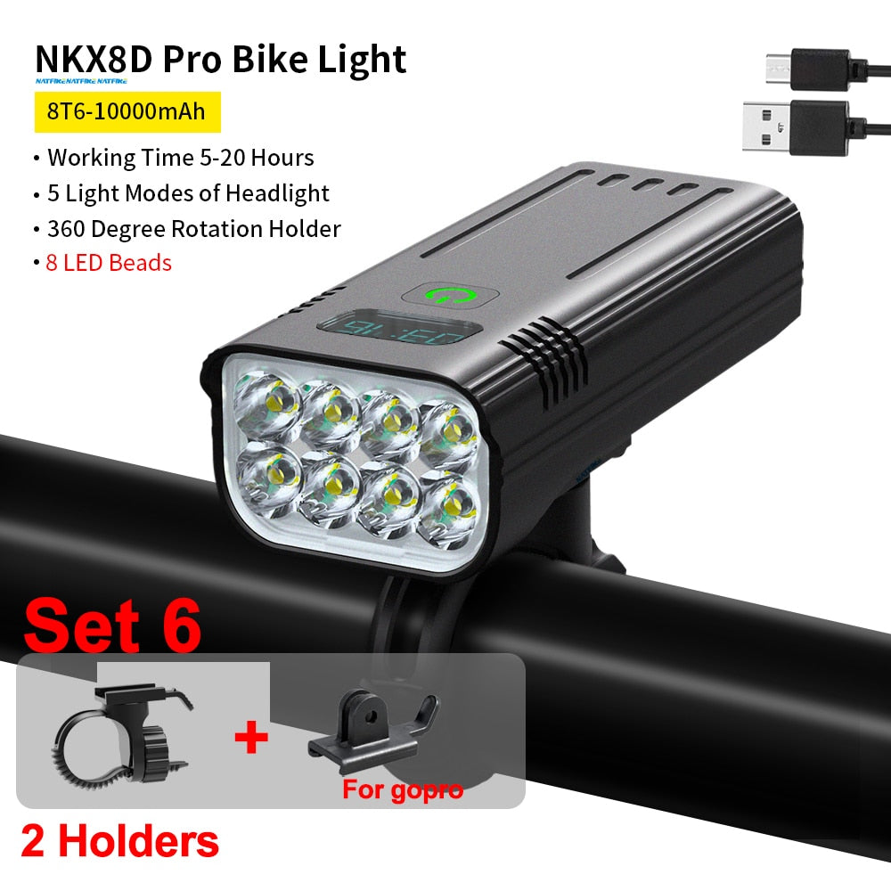 NATFIRE 10000mAh Bicycle Headlight with Digital Battery Indicator (USB Rechargeable)