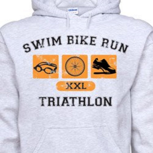 Swim Bike Run Triathlon Unisex Hoodie (M, XL, 2XL)