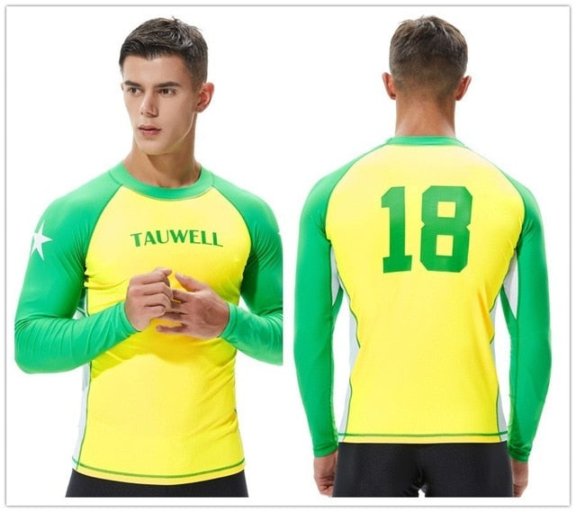 SEOBEAN TAUWELL Men's Long Sleeve Rash Guard Swimwear Surfing Shirt (Solid)