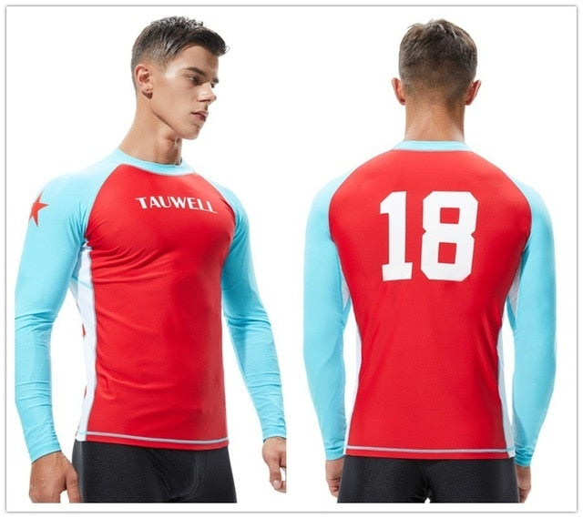 SEOBEAN TAUWELL Men's Long Sleeve Rash Guard Swimwear Surfing Shirt (Solid)